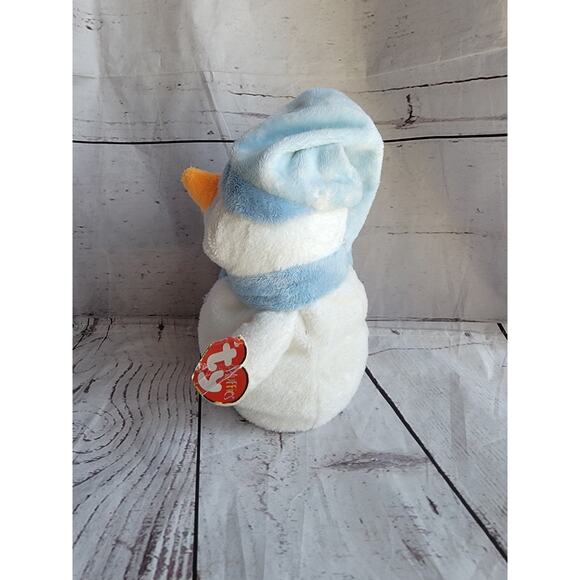 Ty Pluffies Windchill Snowman Bean Plush 8in 2004 Blue Cap Stuffed Animal Toy - Picture 6 of 8